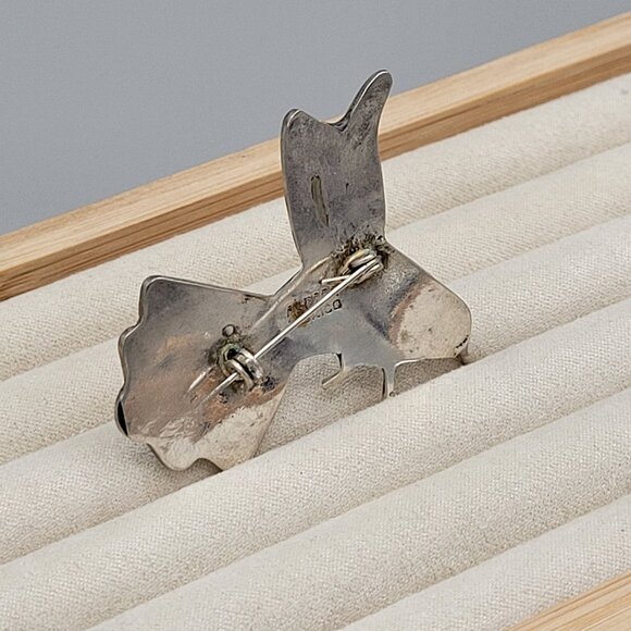 Vintage Mexican Abalone & Onyx Alpaca Silver Hummingbird Brooch Pin - Picture 4 of 7